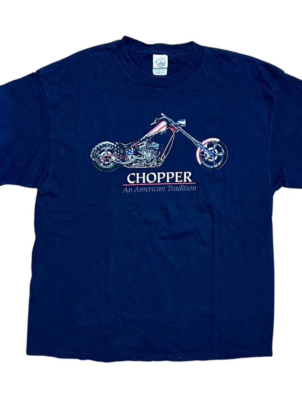 Chopper American Tradition Motorcycle Y2K Navy Blue Graphic T-Shirt, Men's XL